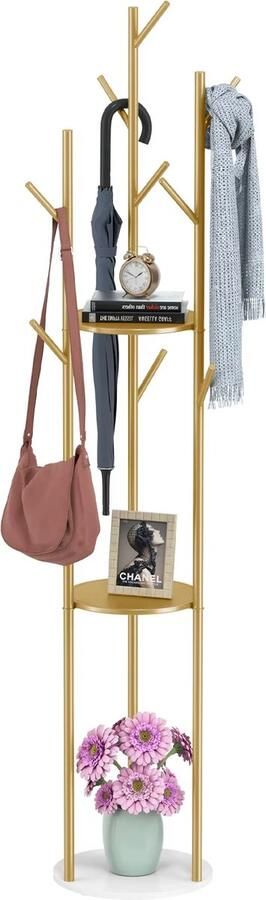 CozyLiving Kapstok staand – Kapstokken – Kapstok Goud- Garderoberek Kledingstandaard Garderoberek met Kapstok Garderoberek met opslagruimte