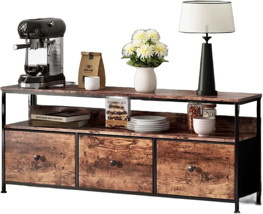 CozyLviving CozyLiving Dressoir met LED verlichting Tv Kast Keukenkast Opbergkast -Industrieel Design Vintage Bruin voor woonkamer keuken eetkamer