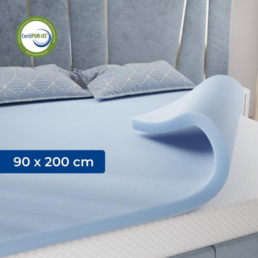 CozySense Basic Topper 90x200 Topdekmatras Topmatrassen 100 dagen proefslapen Topmatras Gel-geïnfuseerd Opencell Traagschuim voor Optimale Luchtstroom Topper CertiPUR Gecertificeerd Traagschuim Topper Medium Hardheid 6 CM Dik