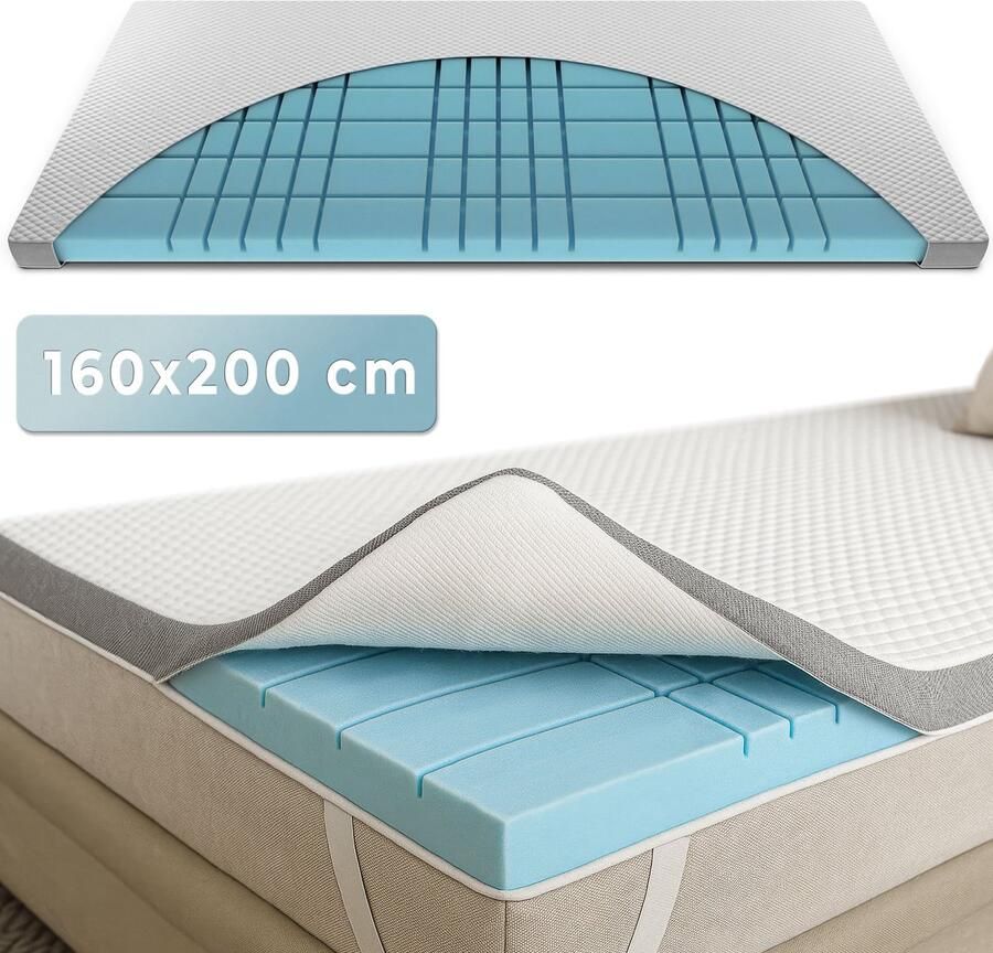 CozySense CubeTech Topper Matras 160 x 200 Topdekmatras 100 Dagen Proefslapen Topmatras 100+ Ergonomische Comfort Cubes voor Optimale Steun & Drukverlichting CertiPUR Gecertificeerd Medium Hard 7 CM Inclusief Wasbare Hoes