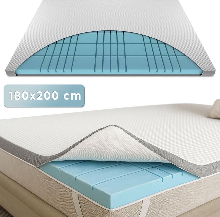 CozySense CubeTech Topper Matras 180x200 Topdekmatras 100 Dagen Proefslapen Topmatrassen 100+ Ergonomische Comfort Cubes voor Optimale Steun & Drukverlichting CertiPUR Gecertificeerd Medium Hard 7 CM Inclusief Wasbare Hoes