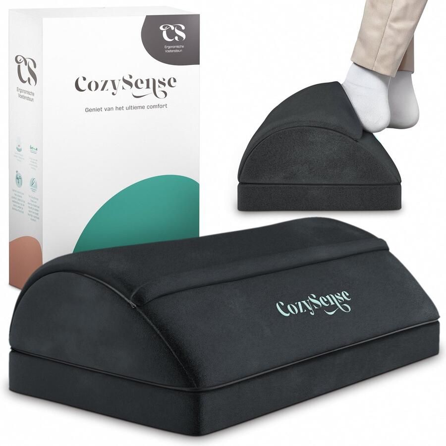 CozySense Voetensteun Bureau Voetenbankje Voor Thuis of Kantoor Voetenkussen Voetsteun 2 Verstelbare Hoogtes Ergonomisch Anti-Slip Afneembare Sherpa Hoes voor Comfort Het Hele Jaar Door Wasbaar Zwart