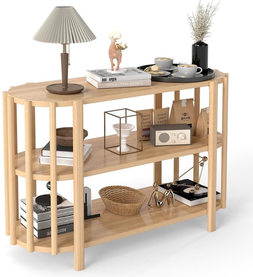 Creatorally 3 Laags Sidetable Ovale Vorm 110x38x75cm Moderne Stijlvolle Sofatafel voor Woonkamer Houtkleur Consoletafel Wandtafel Tafel Console Tafel Haltafel