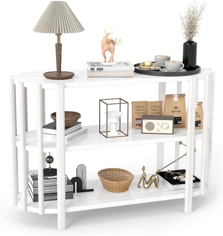 Creatorally 3 Laags Sidetable Ovale Vorm 110x38x75cm Wandtafel wit Consoletafel Wandtafel Tafel Console Tafel Haltafel