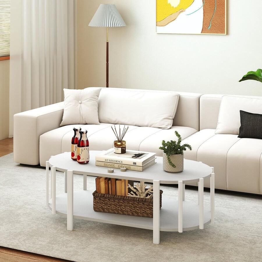 Pugsdrly Ovale Salontafel 119 cm Met Opbergruimte Wit Modern