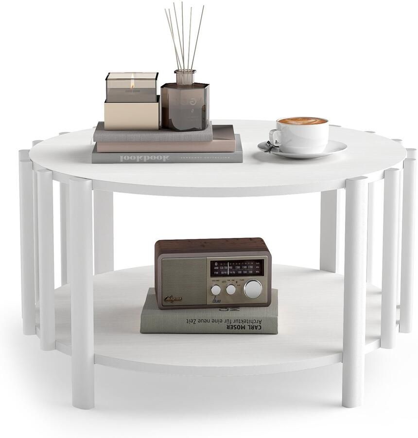 Creatorally Salontafel Ronde 70x70x40cm Salontafel met Opbergruimte wit Multifunctionele Bijzettafel voor de Woonkamer Banktafe Bijzettafel Tafel Woonkamertafel