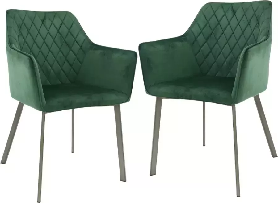 CreaWonen Armstoel Groen 2 stuks Diamond Stitch Velours Industrieel Stoelen Design Eetkamer Woonkamer