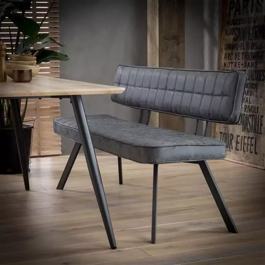 CreaWonen Eetkamerbank 150 cm Industrieel meubels PU Leer Design Wax zwart
