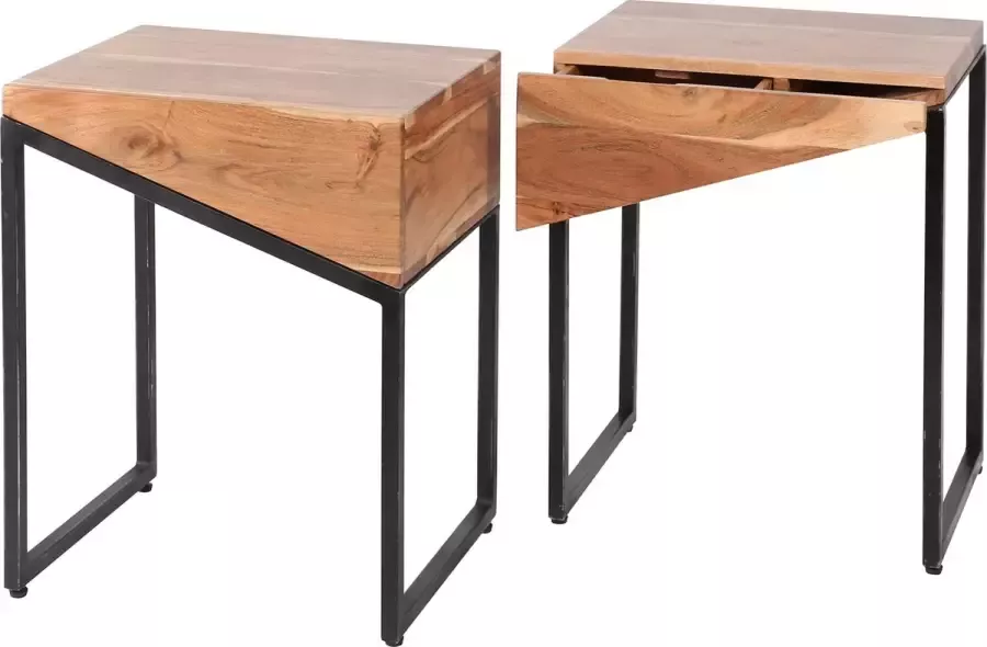 CreaWonen Nachtkastje 1 Lade set van 2- slice Massief acacia naturel Meubels Kantoor Industrieel