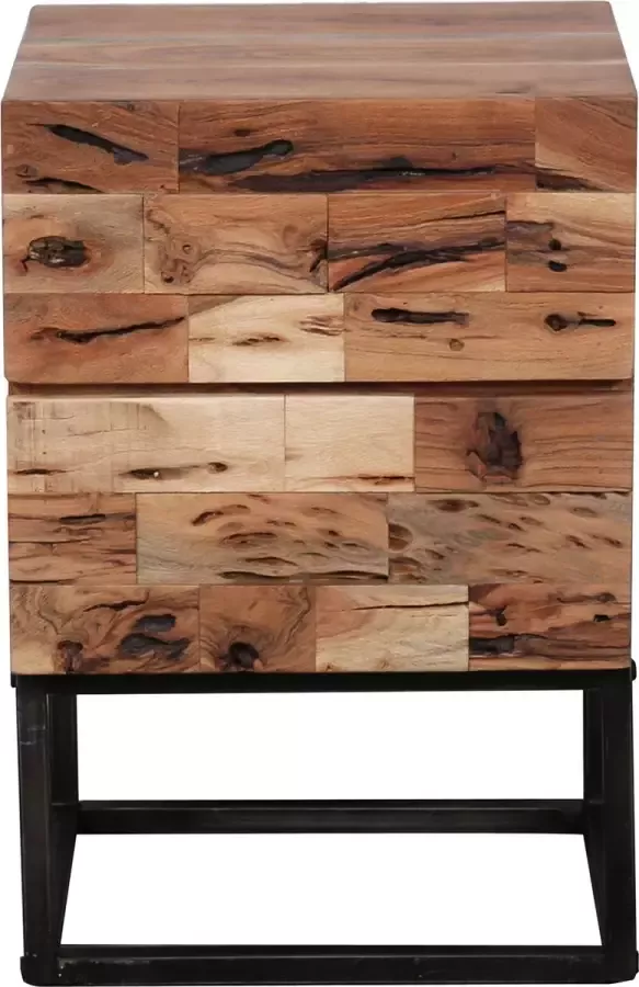 CreaWonen Nachtkastje Dinum 2 Lades Houten Meubels Kantoor Massief acacia gezandstraald Industrieel Decoratie
