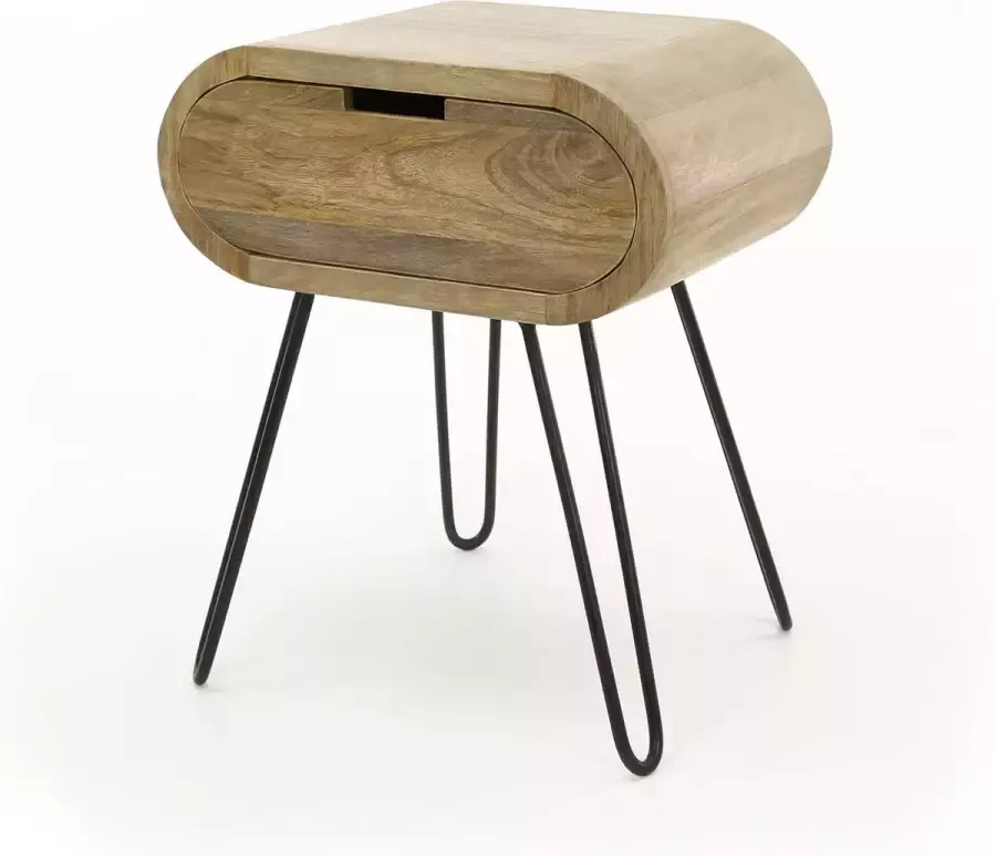 CreaWonen Nachtkastje Dolium 1L Massief mango zandkleur Meubels Kantoor Industrieel Industriele Design kasten