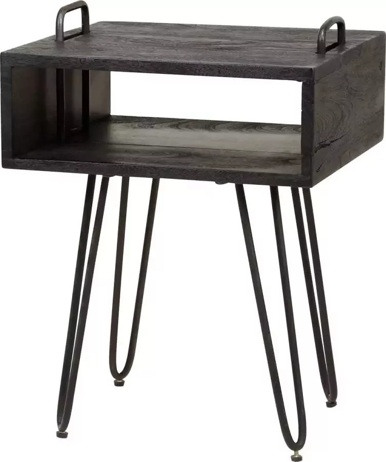 CreaWonen Nachtkastje Pravum Houten Meubels Massief Acacia zwart Industrieel Industriele Design Kasten