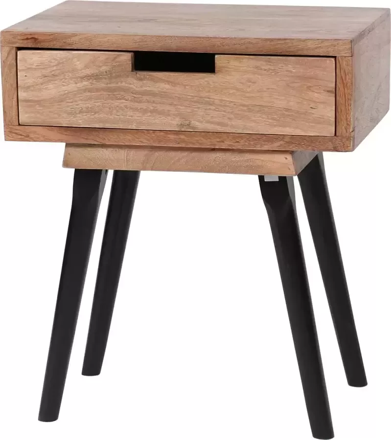 CreaWonen Nachtkastje Tobi 1 Lade 4 poot Houten Meubels Kantoor Massief mango zandkleur Industrieel Decoratie