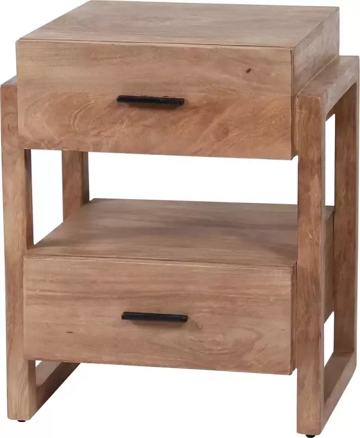 CreaWonen Nachtkastje Tobi 2 Lades Houten Meubels Kantoor Massief mango zandkleur Industrieel Decoratie