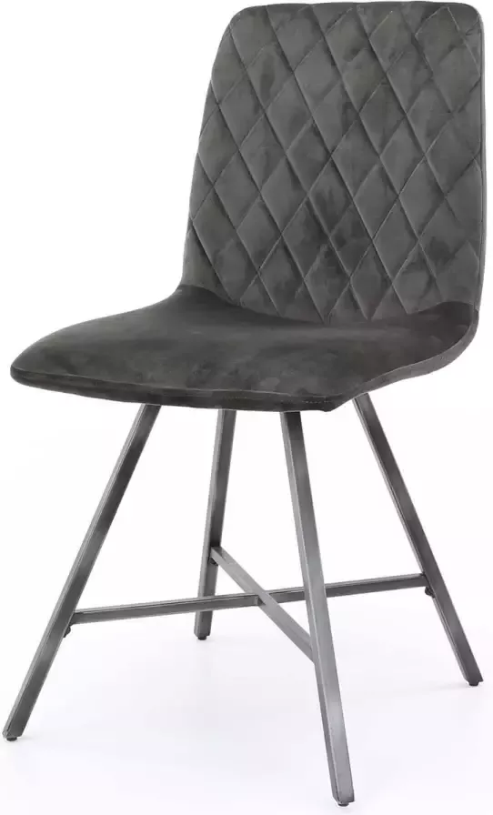 CreaWonen Stoel Adamas 4 stuks diamond kruisframe Antraciet velours Industrieel stoelen Design eetkamerstoelen