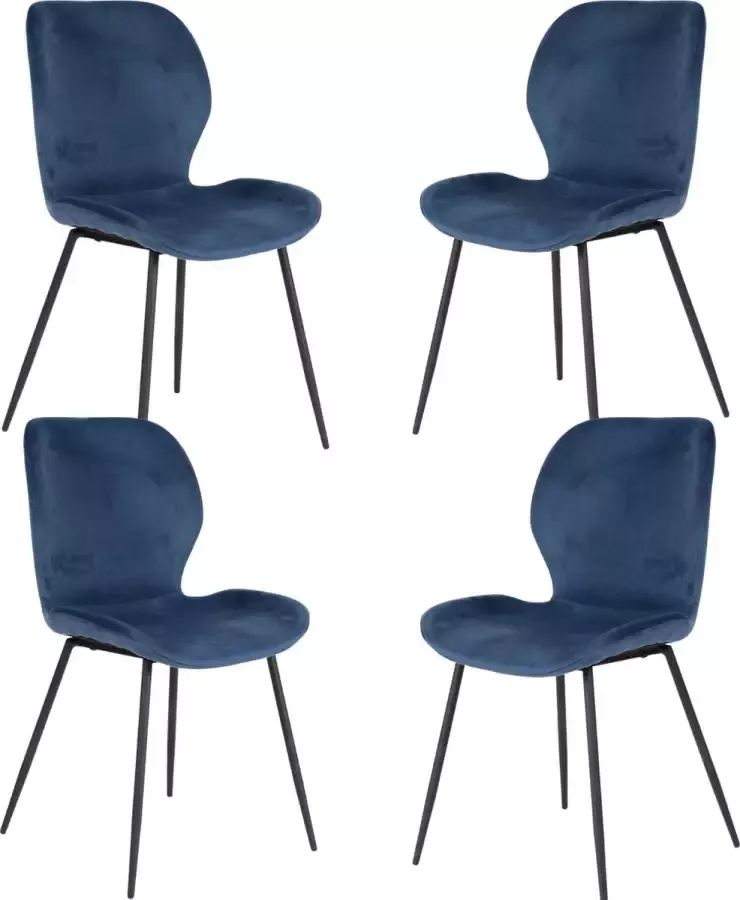 CreaWonen Velvet Stoelen set van 4 stuks Blauw Velours Industrieel Design Eetkamerstoelen Eetkamer Woonkamer Stoel zonder Armleuning