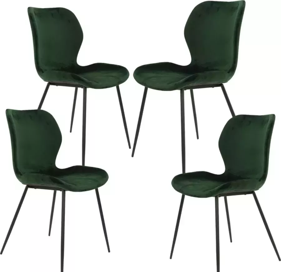 CreaWonen Velvet Stoelen set van 4 stuks Groen velours Industrieel Design Eetkamerstoelen Eetkamer Woonkamer Zonder Armleuning