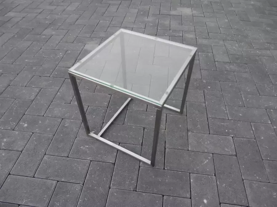 Credo Benelux bijzettafel tafel met glasplaat design tafeltje rvs tafel met glas rvs bijzettafel