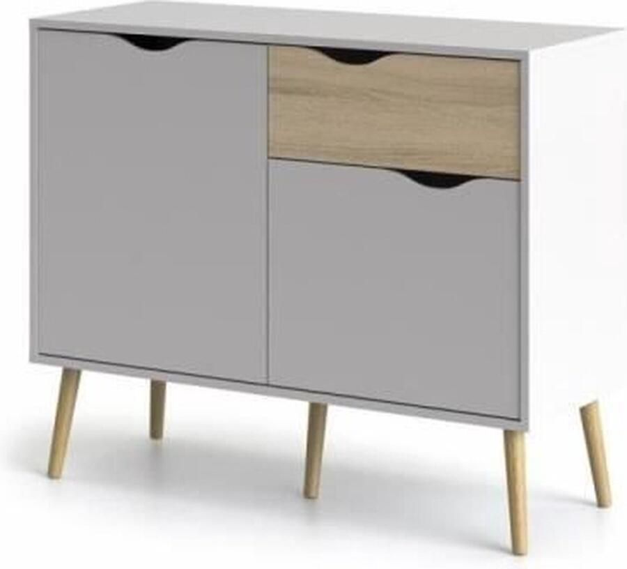 Merkloos Ladekast met 2 deuren 1 lade Wit Eiken Uitlopende massief houten basis 98 7 x 39 1 x 81 7 cm TVILUM
