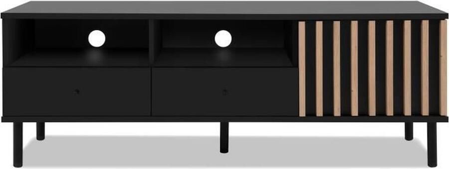 Merkloos TV-meubel MONZA Zwart Artisan eikenhout 2 lades 2 open nissen 1 deur 138 x 49 x 40 cm