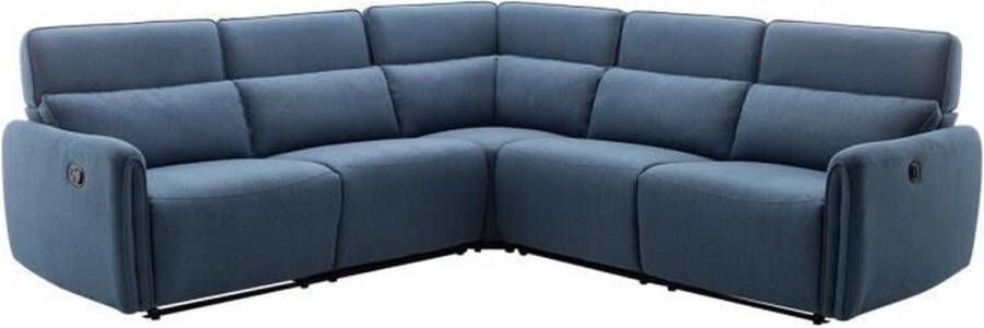 Cstore LANDON 5 6 zits hoekbank Blauwe stof 2 zits elektrisch en handmatig relax L 269 x D 50 x H 99 cm