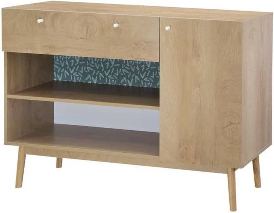 Cstore Opbergkast 1 deuren 1 lade chene en groen decor massieve houten voeten l 123 x d 40 xh 85 cm tardenia - Foto 2