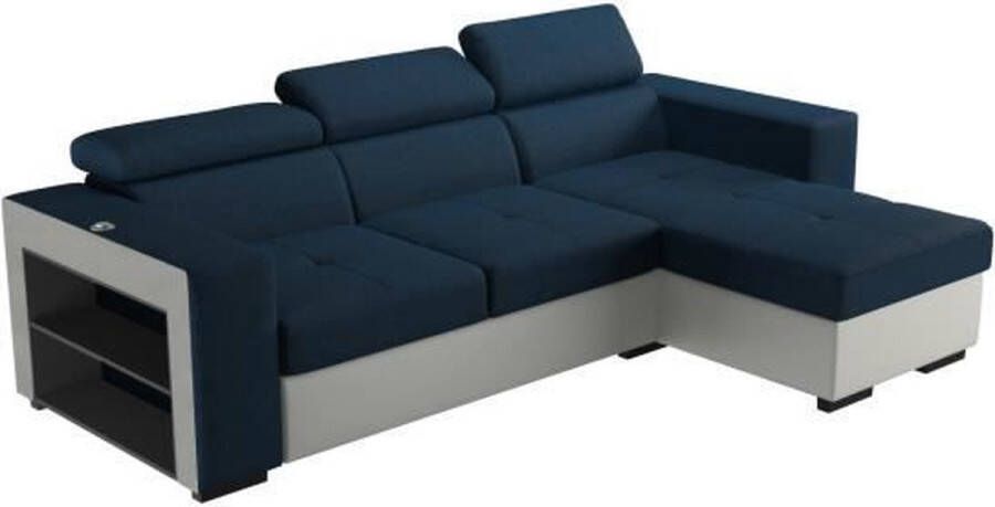 Cstore ROBBIE Ombouwbare hoekbank + opbergdoos Witte Faux en blauwe stof L 257 x D 162 x H 74 94 cm