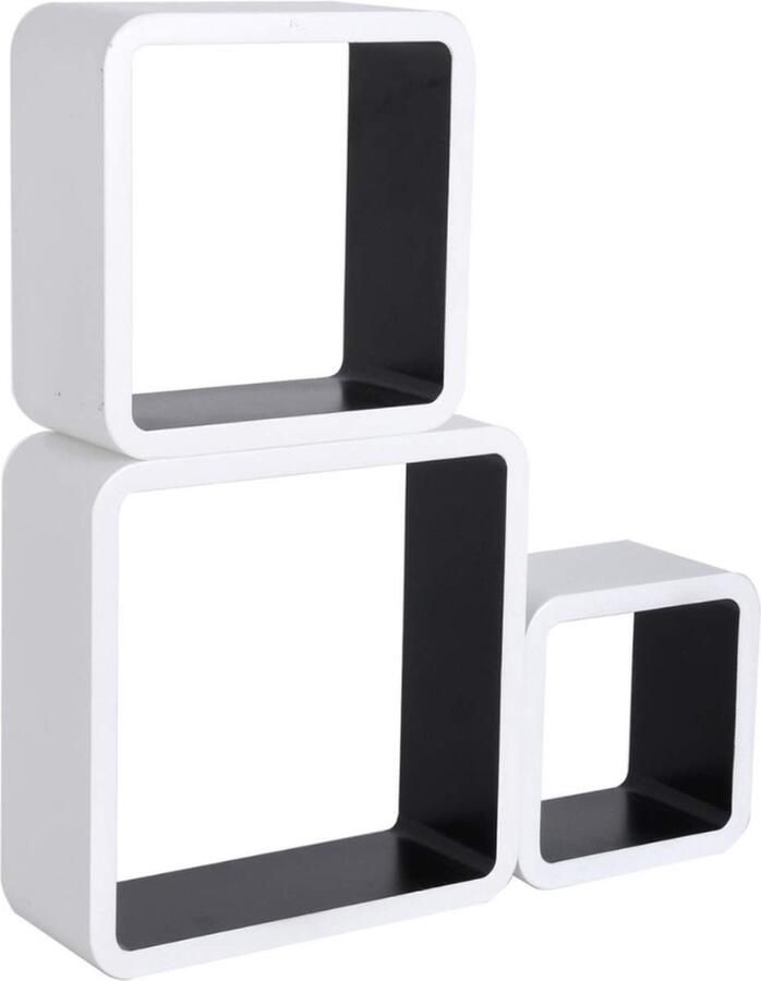 Cube Wandplank Zwevend Wandrek Boekenplank Fotoplank kinderkamer Zwevende wandplanken tegen muur Hout MDF Zwart Set van 3