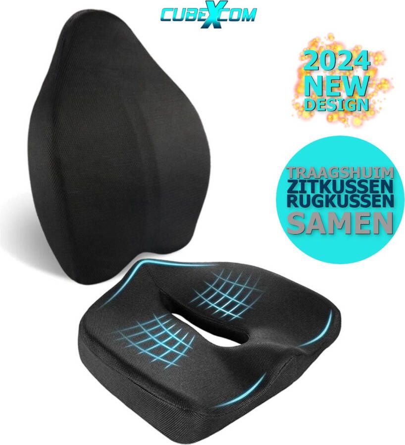 Cubexcom Zitkussen en Rugkussen Orthopedisch Ergonomisch Traagschuim Stoelkussen Rugkussen Onderrug Lendenkussen Wigkussen Coccyx Kussen Bureaustoelkussen Autostoelkussen Zwangerschapskussen TWEE EN SAMEN - Foto 2