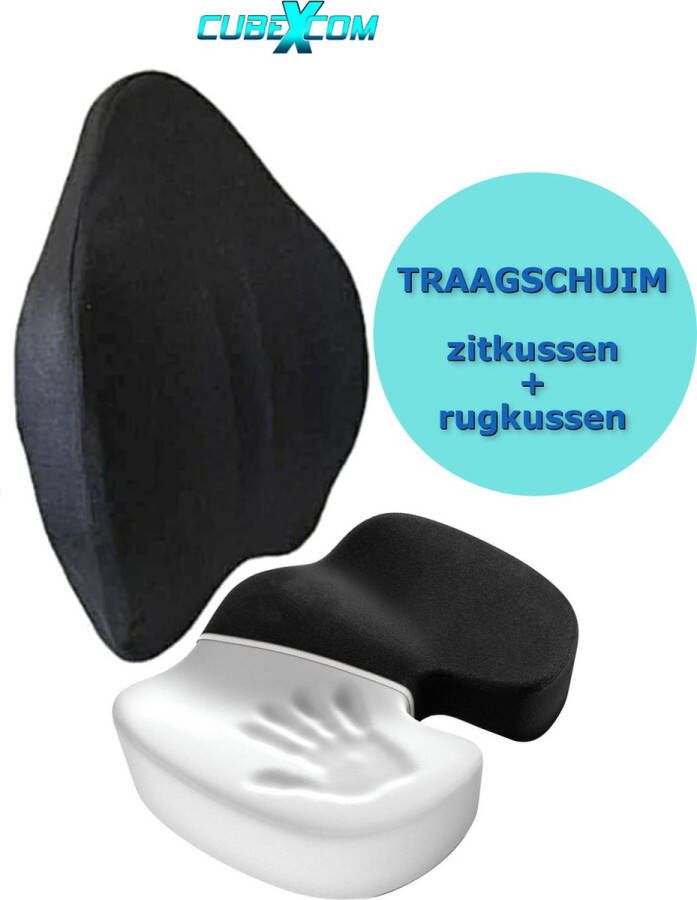 Cubexcom Zitkussen en Rugkussen Orthopedisch Ergonomisch Traagschuim Stoelkussen Rugkussen Onderrug Lendenkussen Wigkussen Coccyx Kussen Bureaustoelkussen Autostoelkussen Zwangerschapskussen TWEE EN SAMEN