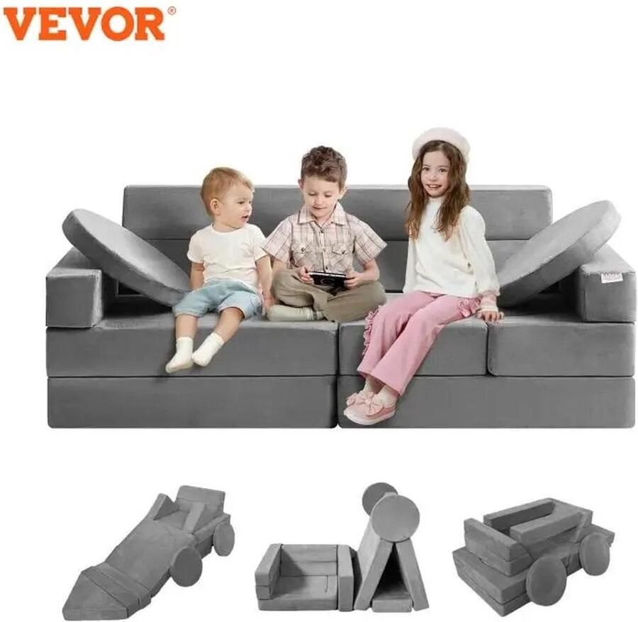 Currentgoodz Kinderbank Speelgoedbank Kindersofa Kinder Bank Creatief Uitvouwbaar Grijs Spons