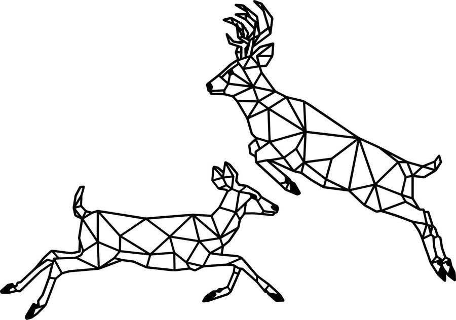 Cutting Edge Design Belgium Geometrisch Herten set van 2 Cerf Géométrique --- Cadeau Stijl Deer Forest Bos Natuur Fauna Lente Herfst Winter Living Bureau Slaapkamer Decoratie Uniek Gewei Lijnen Kunstwerk Home Warm Strak Populier Bambi Vector Snijwerk by Cutting Edge Design