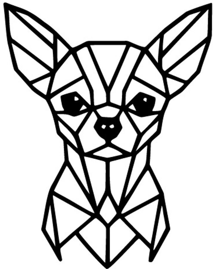 Cutting Edge Design Belgium Geometrische hond 2 chihuahua kop -- Wood Cut out Wall Art by Cutting Edge Design Decoratie Stijl Modern Huisdier Slaapkamer Keuken Hobby Versiering Geschenk Cadeau Zwart Uniek Bureau Strak Living