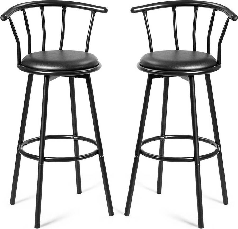CW COSTWAY 2 barkrukken barstoelen met 360 graden draaibare zitting barkruk gemaakt van stalen buizen en dikke schuimkussens zwart