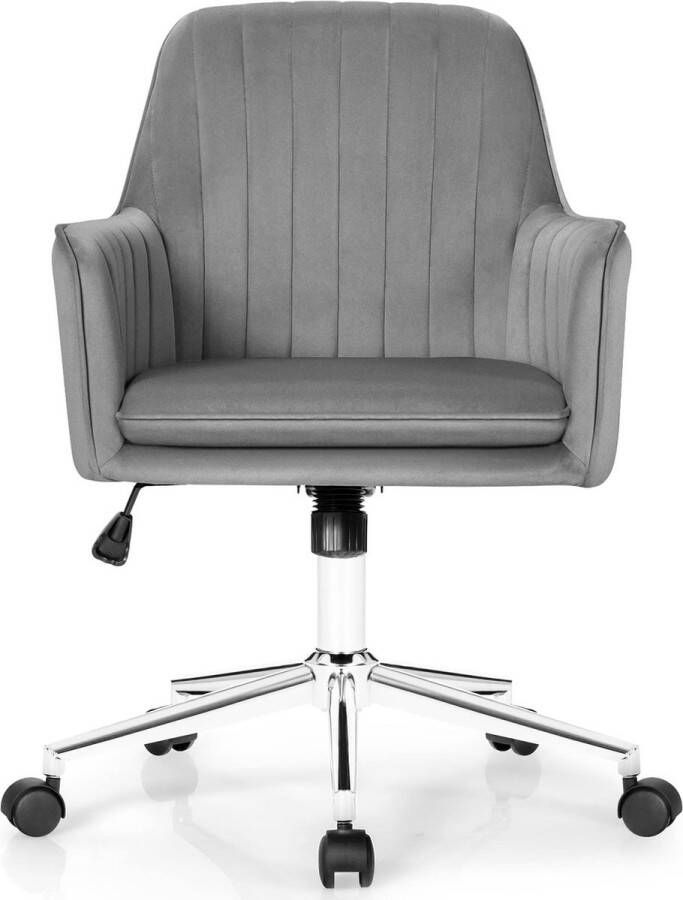 CW COSTWAY Bureaustoel gestoffeerd ergonomische bureaustoel in hoogte verstelbaar en draaibaar fluwelen managersstoel computerstoel draaistoel met wieltjes werkstoel pc-stoel voor kantoor (grijs)