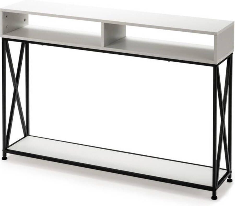 CW COSTWAY Consoletafel met Open Schap en Etalen Frame 120x 23 x 79 cm Zwart Wit Rustiek Bruin