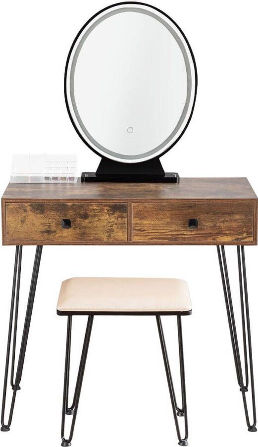 CW COSTWAY Kaptafelset met Verlichte Spiegel met Gestoffeerde Kruk en Acryl Box 80x40x136cm