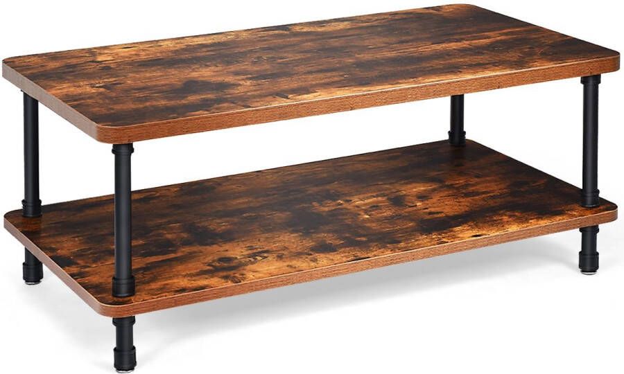 CW COSTWAY Salontafel Sofatafel met Dik Tafelblad 110x60x45cm Bruin