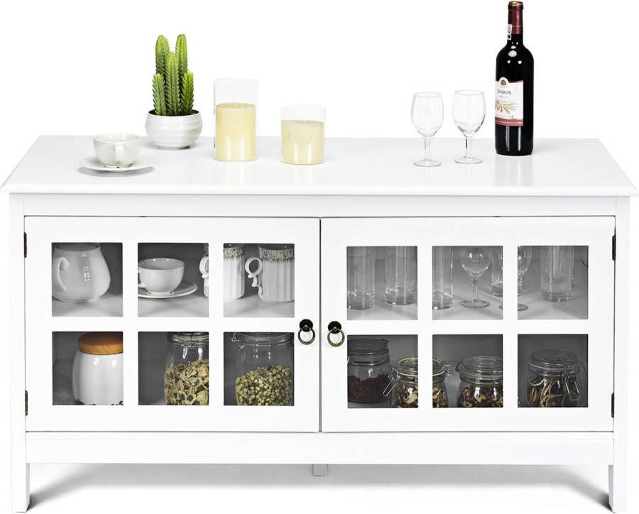 CW COSTWAY TV Standaard voor TV's tot 50 Inch met 4 Opbergvakken Vintage TV Kast Wit