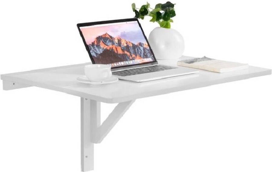 CW COSTWAY Wand Gemonteerde Klaptafel Inklapbaar Zwevend Schrijfbureau voor Kleine Ruimtes 80x60x43cm Wit