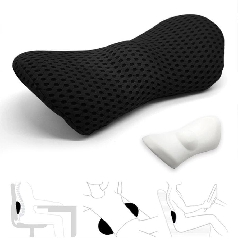 Cyslmuk Lendenkussen Lendensteunkussen Ergonomisch traagschuim lendenkussen verlicht rugpijn ademend en afneembaar en wasbaar Kussen onderrugkussen voor bureaustoelen autostoelen (zwart)