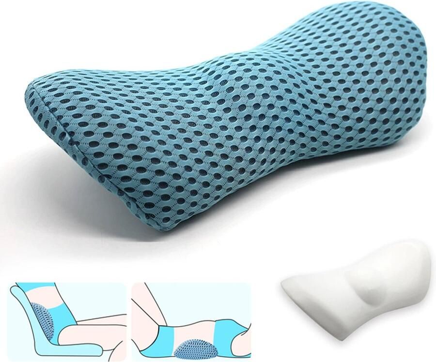 Cyslmuk Lendenkussen Lendensteunkussen Ergonomisch traagschuim lendenkussen verlicht rugpijn ademend en afneembaar en wasbaar Kussen onderrugkussen voor bureaustoelen autostoelen (blauw)