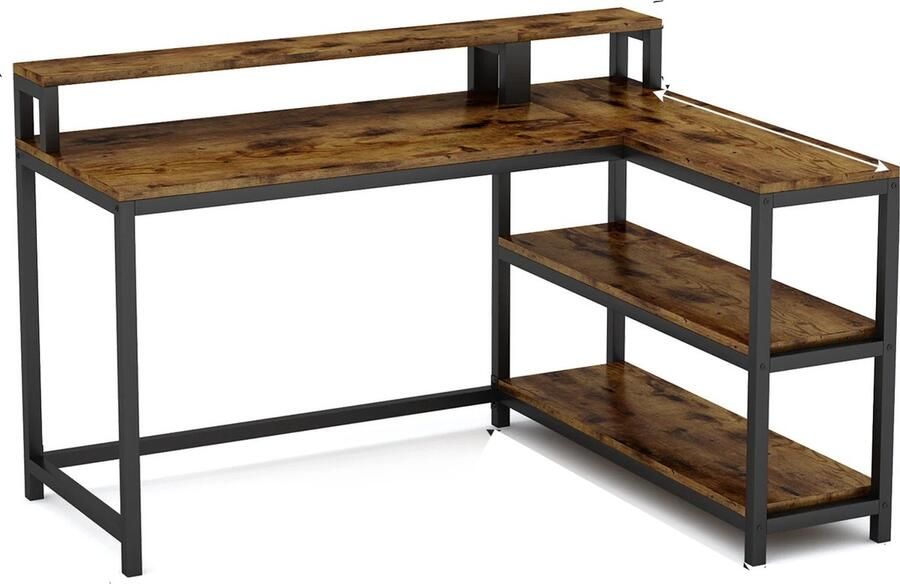 D&B Bureau Hoekbureau Computer Bureau Kleur Zwart Hoekbureau Met Opberg Ruimte Metalen Frame MDF