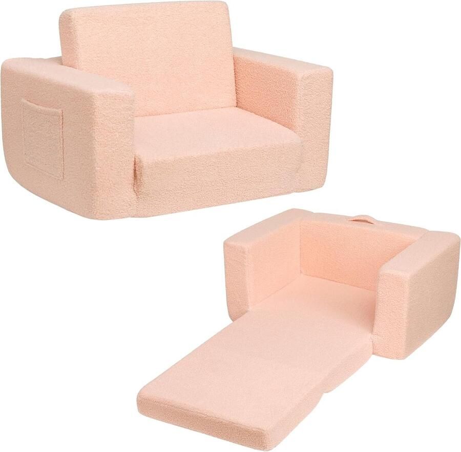 D&B Kinderstoel Voor Kinderen Bank Opvouwbare 2-in-1 Bank Knuffelige Bank Kleur Lichtroze Kinderzetel Kindersofa Speel en Slaapbank Lichte Bank Eenvoudige Reiniging