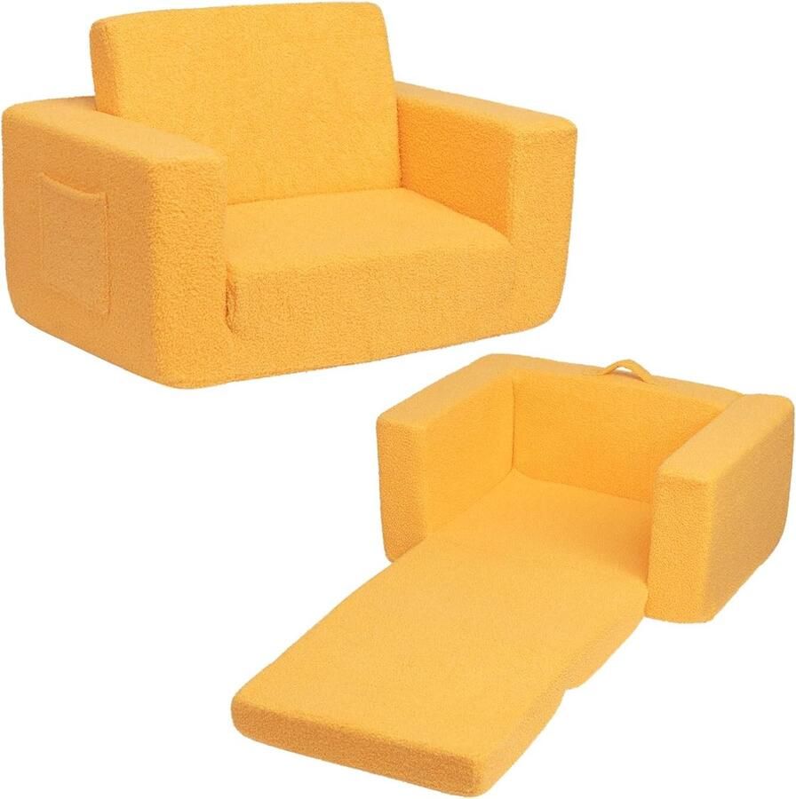 D&B Kinderstoel Voor Kinderen Bank Opvouwbare 2-in-1 Bank Knuffelige Bank Kleur Oranje Kinderzetel Kindersofa Speel en Slaapbank Lichte Bank Eenvoudige Reiniging