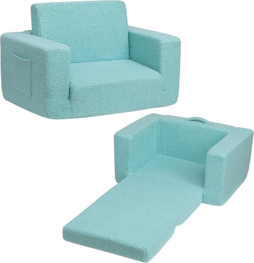 D&B Kinderstoel Voor Kinderen Bank Opvouwbare 2-in-1 Bank Knuffelige Bank Kleur Turquoise Kinderzetel Kindersofa Speel en Slaapbank Lichte Bank Eenvoudige Reiniging