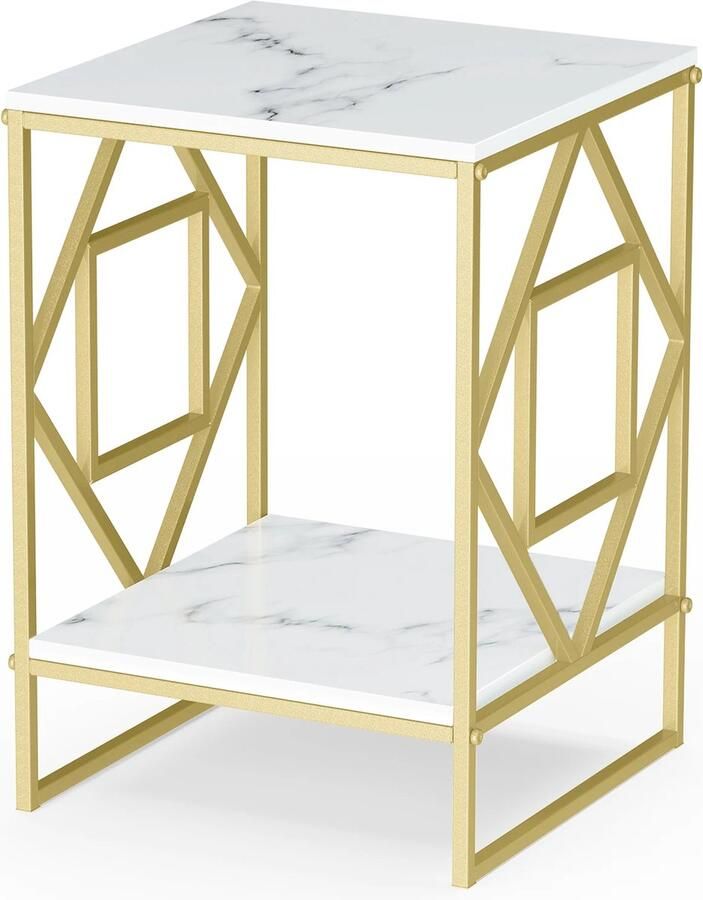 D&B Nacht Kastje Modern Bijzettafel Kleur Goud Marmer Look Gesinterd Steen Woonkamer Slaapkamer Hal Tafel