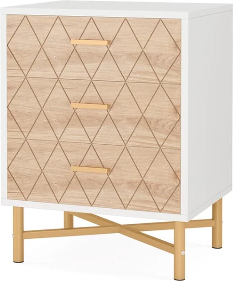 D&B Nachtkastje Bijzettafel Met Opslag Ruimte Modern 65 Cm x 50 Cm x 40 Cm Woonkamer 3 Lades Slaakamer Kleur Wit