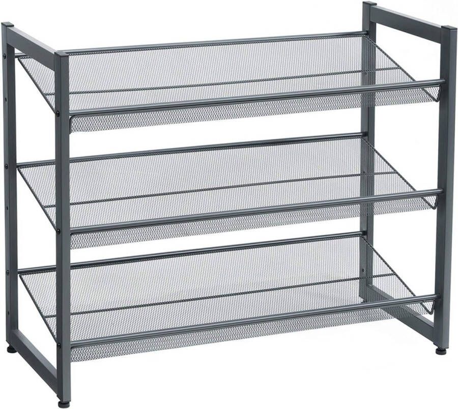 D&B Retail Schoenenrek Schoenenbank Schoenenkast Opbergrek 74 x 62 8 x 30 7 cm Metalen Schoenenrek Sterk Verstelbare Legplank Kleur Donkergrijs