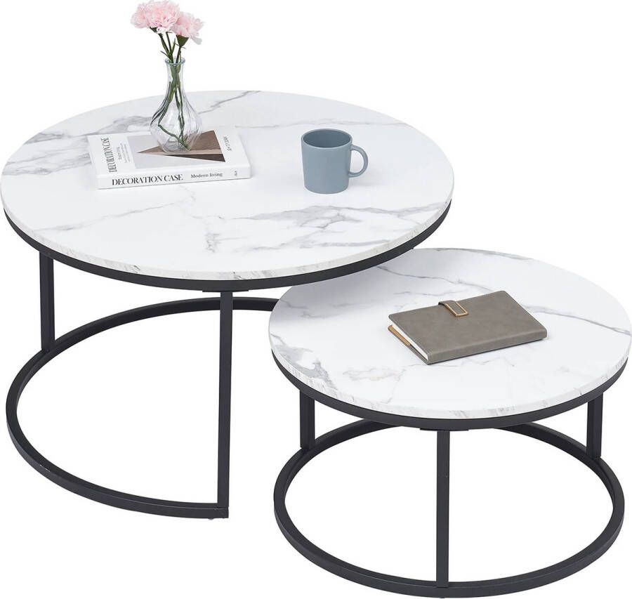 D&B Salontafel Rond 2 in 1 Nordic 60X40 cm Koffietafel Bijzettafel Modern Wit Zwart